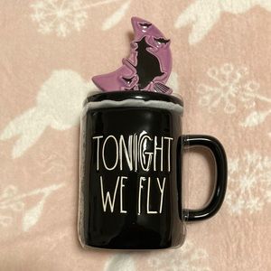 Rae Dunn Halloween coffee mug with topper witch, Tonight We Fly